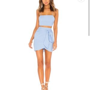 Superdown Milah Light Blue Wrap Skirt two piece set